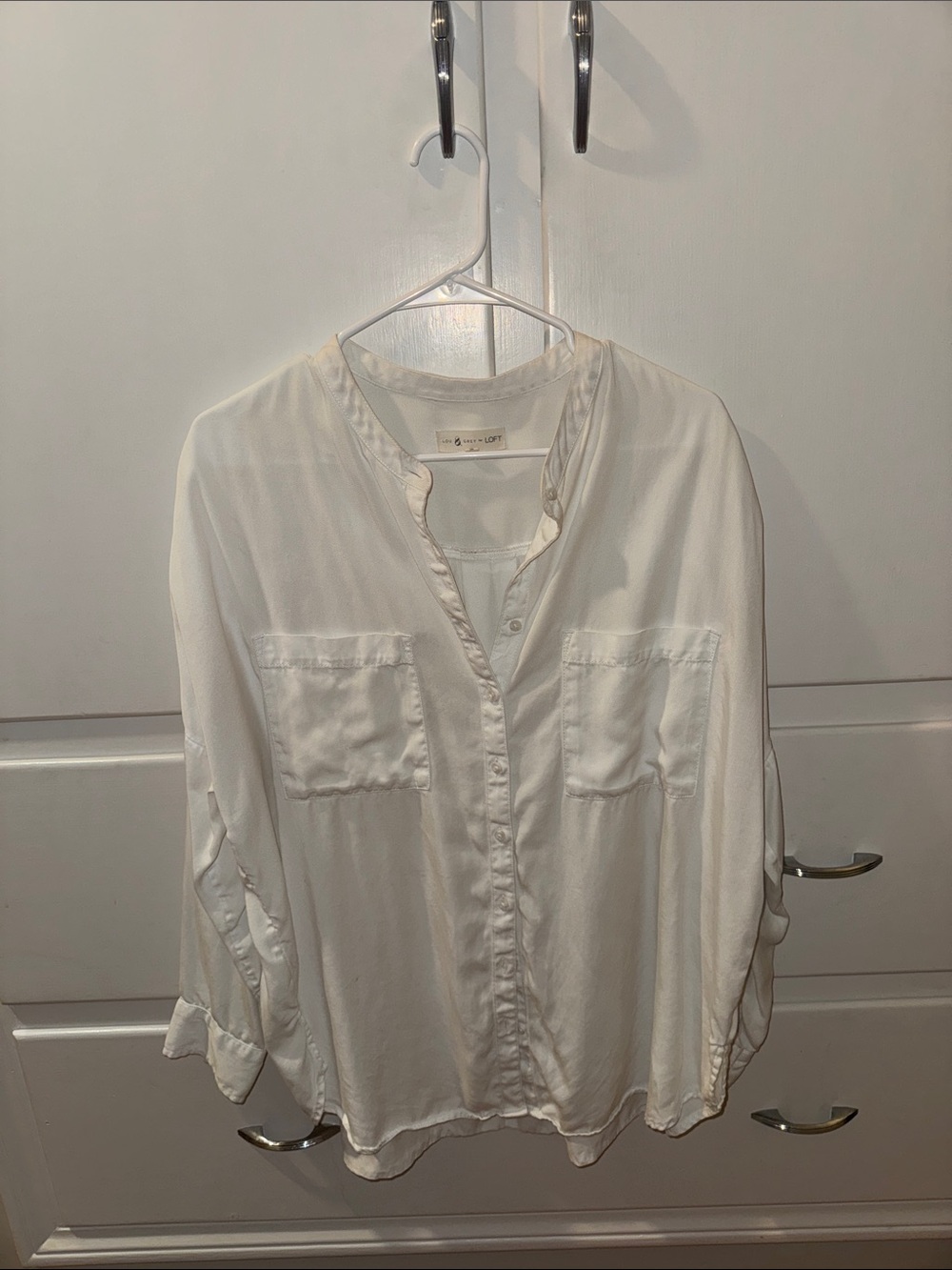LOFT Cream Silk-Look Button Blouse